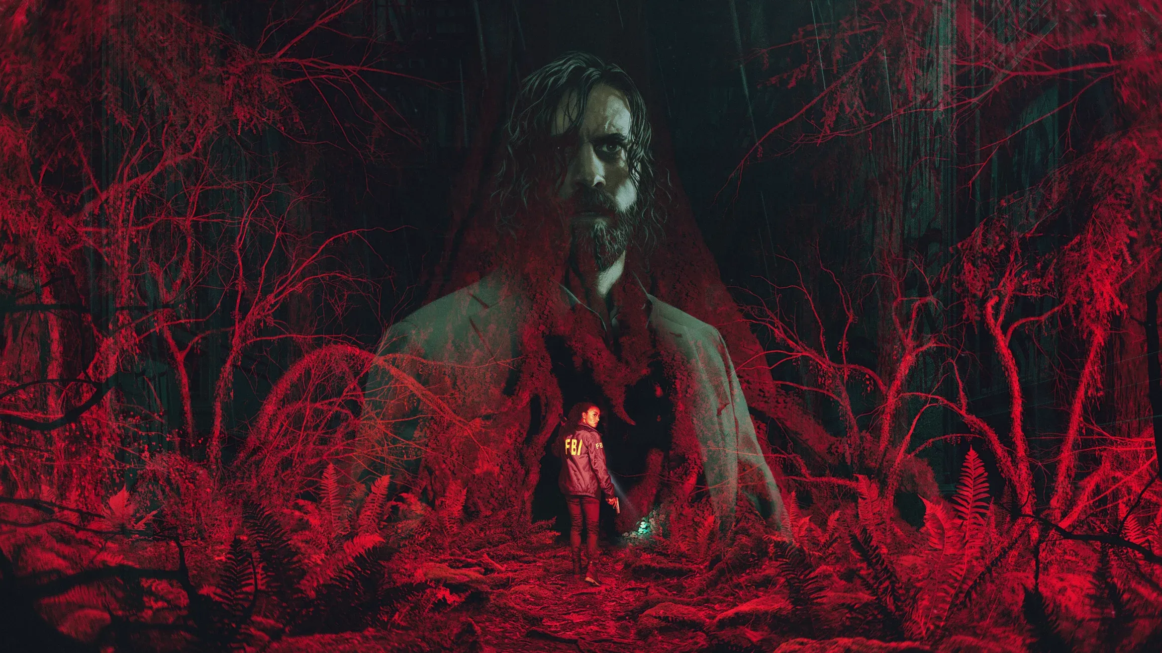 Captura de pantalla de Alan Wake 2 mostrando una escena cinematográfica. 